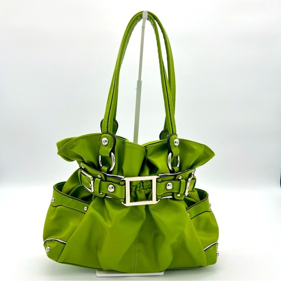 Wilsons Leather Lime Green Belted Shoulder Bag Y2K Style Silver Hardware - Picture 1 of 11